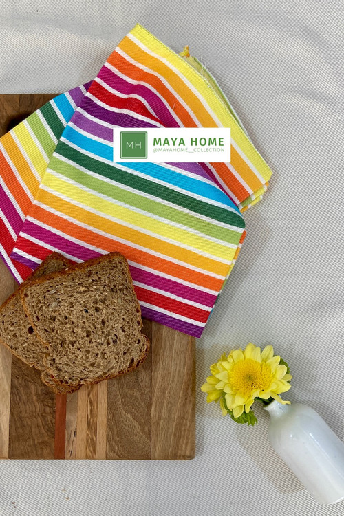 دستمال آشپزخانه پروا طرح خط دار رنگین کمان مجموعه 2 عددی