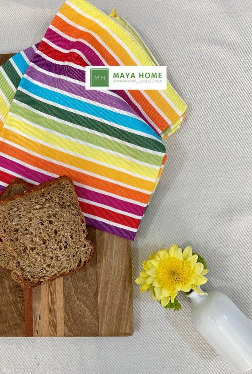 دستمال آشپزخانه پروا طرح خط دار رنگین کمان مجموعه 2 عددی