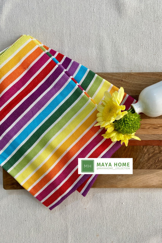 دستمال آشپزخانه پروا طرح خط دار رنگین کمان مجموعه 2 عددی