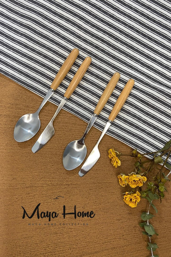 کارد کره خوری دسته چوبی نقره ای