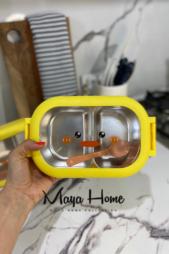 ظرف غذا داخل استیل طرح جوجه همراه قاشق