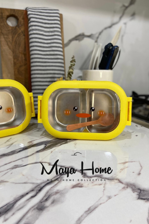 ظرف غذا داخل استیل طرح جوجه همراه قاشق