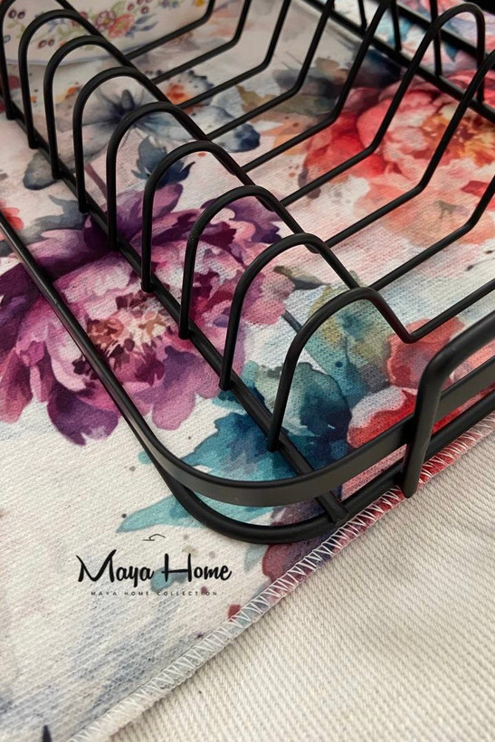 نمگیر/ رطوبت گیر استنددار فلزب کنار سینک دو رو جنس میکرو فایبر طرح گل برجسته