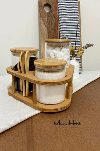 استند بانکه مثلثی سانا به همراه سه بانکه پیرکس و قاشق چوبی