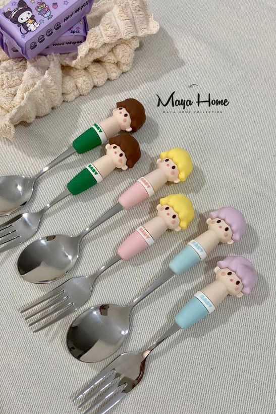 قاشق و چنگال استیل عروسک سیلیکونی
