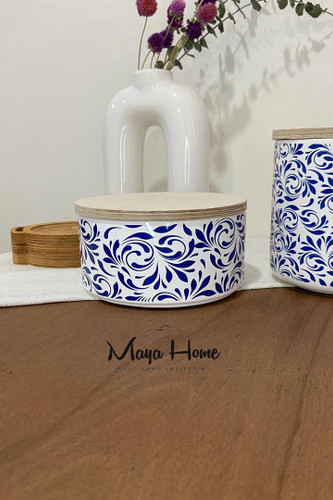 بانکه سرامیکی کوکی و تنقلات طرح دار درب چوبی