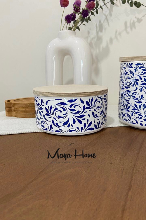 بانکه سرامیکی کوکی و تنقلات طرح دار درب چوبی