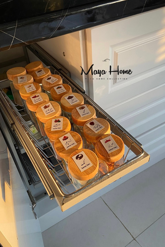 شیشه جا ادویه مکارتی نمکپاشی با درب چوب رابروود