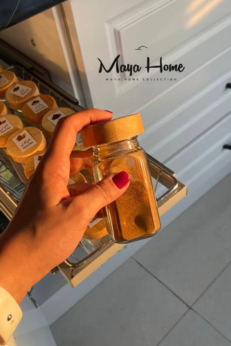 شیشه جا ادویه مکارتی نمکپاشی با درب چوب رابروود