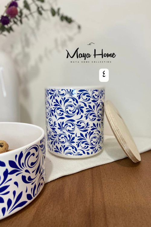 بانکه سرامیکی طرح دار درب چوبی