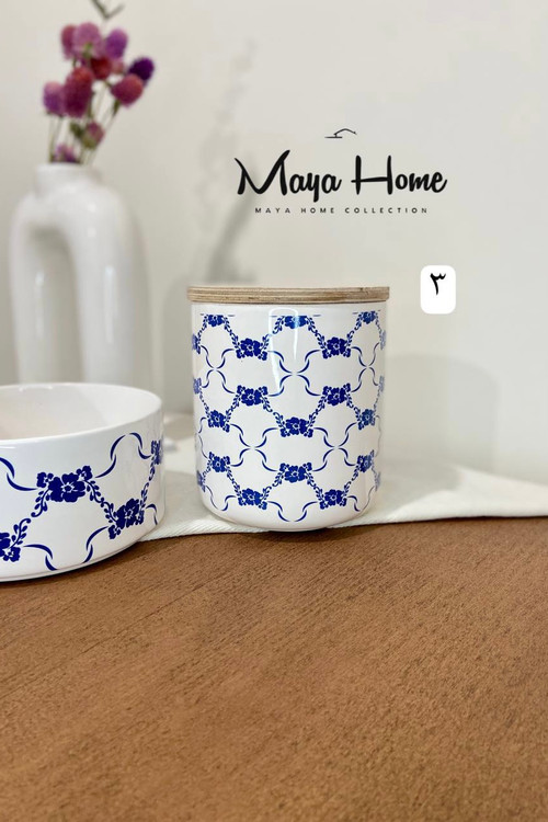 بانکه سرامیکی طرح دار درب چوبی