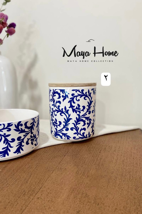 بانکه سرامیکی طرح دار درب چوبی