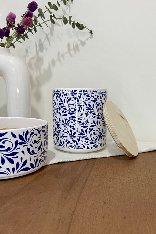 بانکه سرامیکی طرح دار درب چوبی