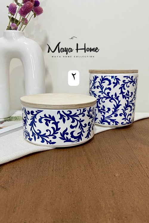 بانکه سرامیکی کوکی و تنقلات طرح دار درب چوبی