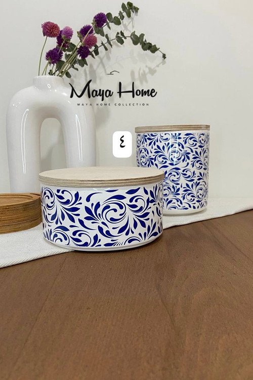 بانکه سرامیکی کوکی و تنقلات طرح دار درب چوبی