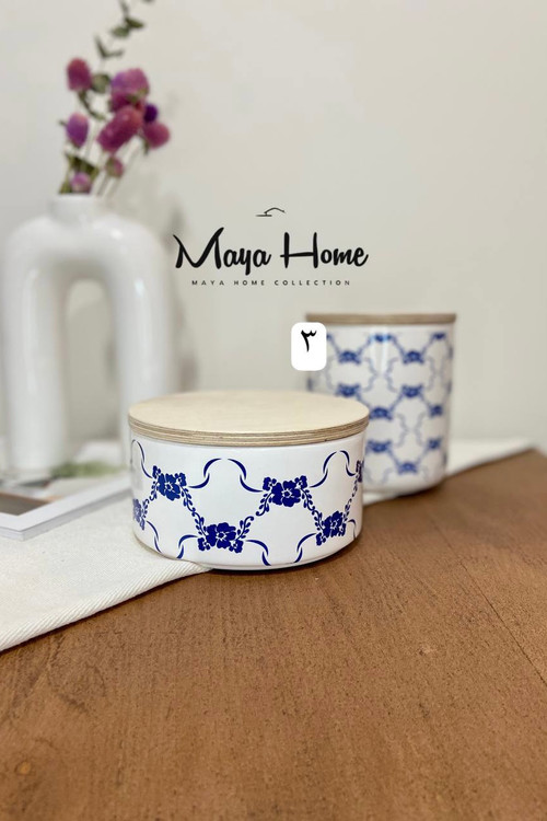 بانکه سرامیکی کوکی و تنقلات طرح دار درب چوبی