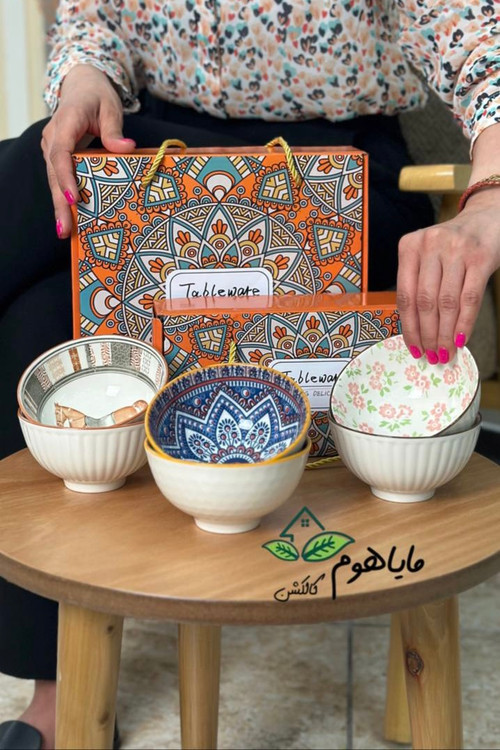 پک کاسه چهار عددی طرح گل گلی همراه با جعبهی شکیل و کادویی