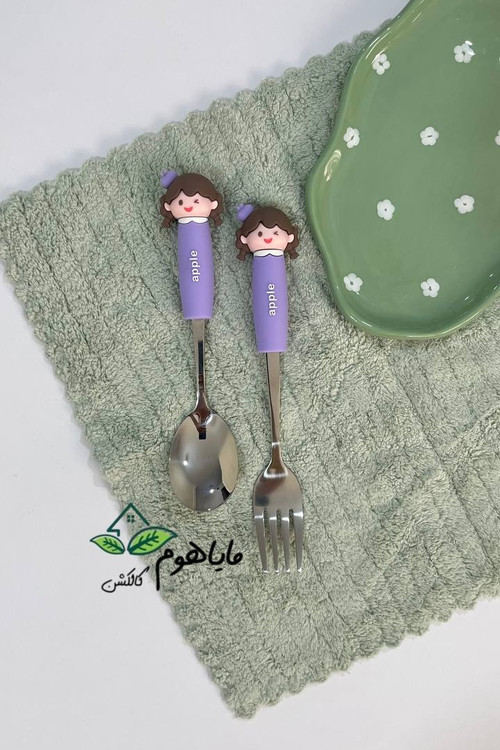 قاشق و چنگال استیل عروسک سیلیکونی دختر apple
