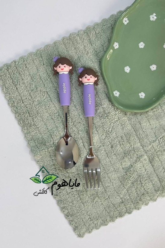 قاشق و چنگال استیل عروسک سیلیکونی دختر apple