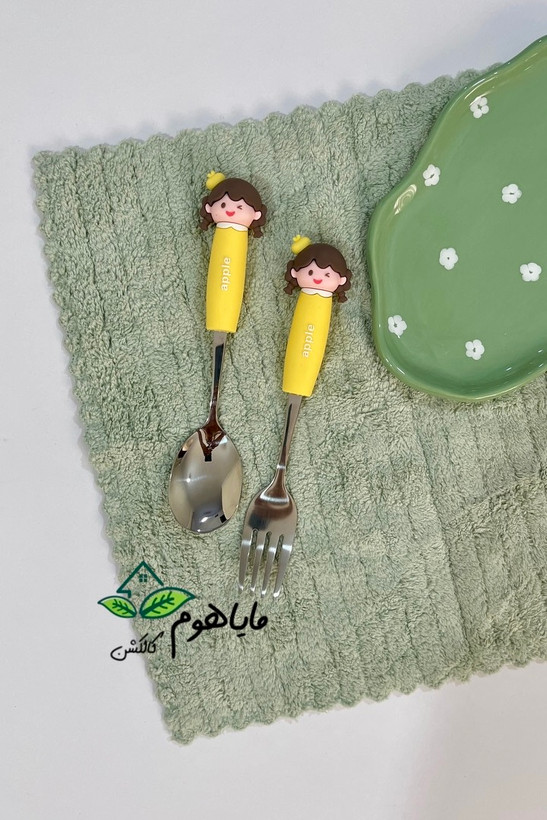 قاشق و چنگال استیل عروسک سیلیکونی دختر apple