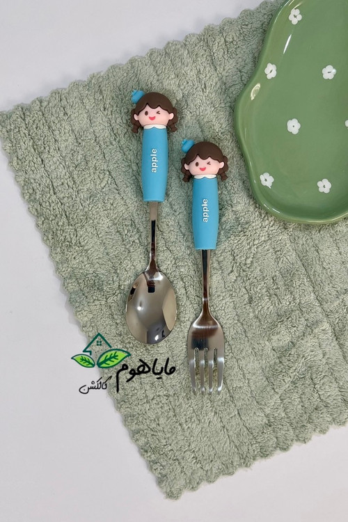 قاشق و چنگال استیل عروسک سیلیکونی دختر apple