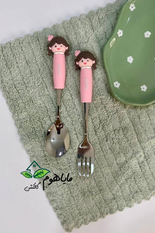 قاشق و چنگال استیل عروسک سیلیکونی دختر apple