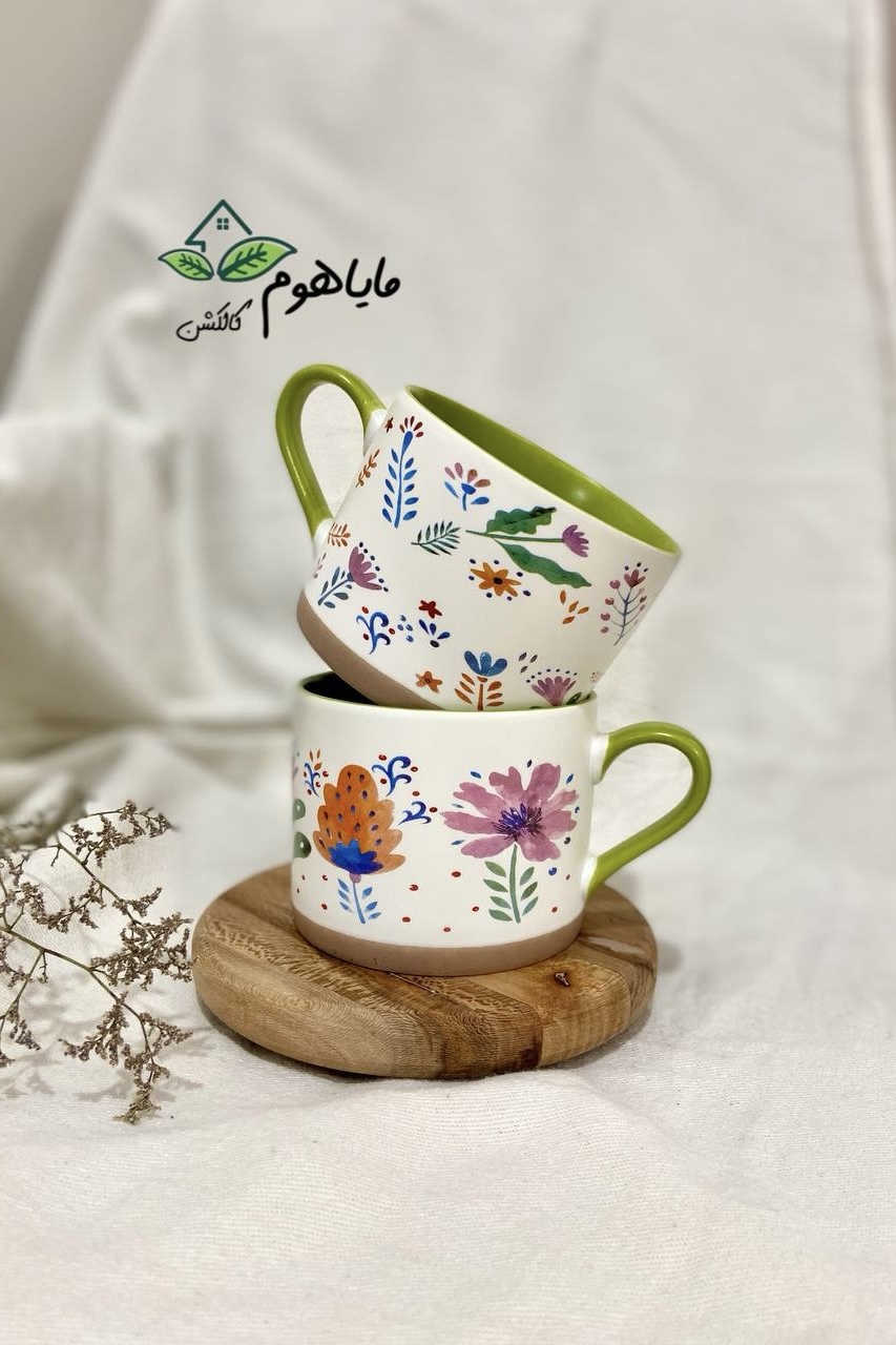 ماگ دسته دار سرامیکی طرح گل 450 میلی لیتر