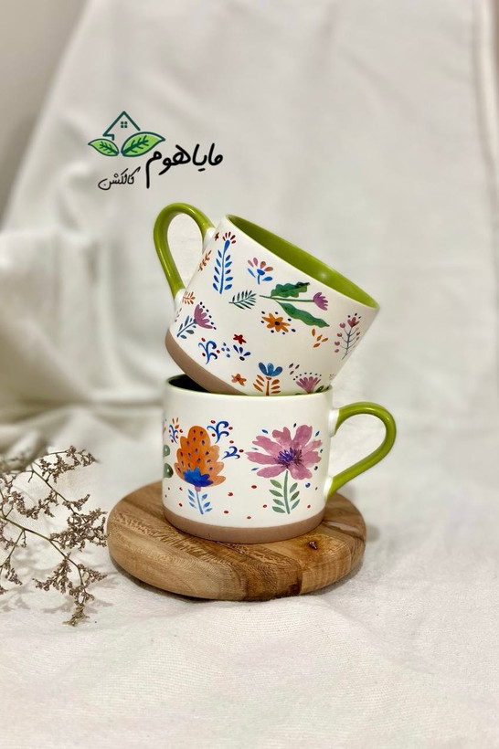 ماگ دسته دار سرامیکی طرح گل 450 میلی لیتر