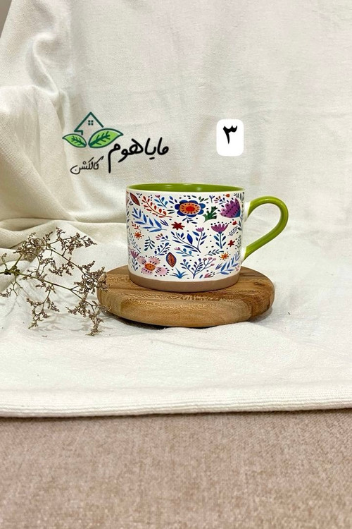 ماگ دسته دار سرامیکی طرح گل 450 میلی لیتر