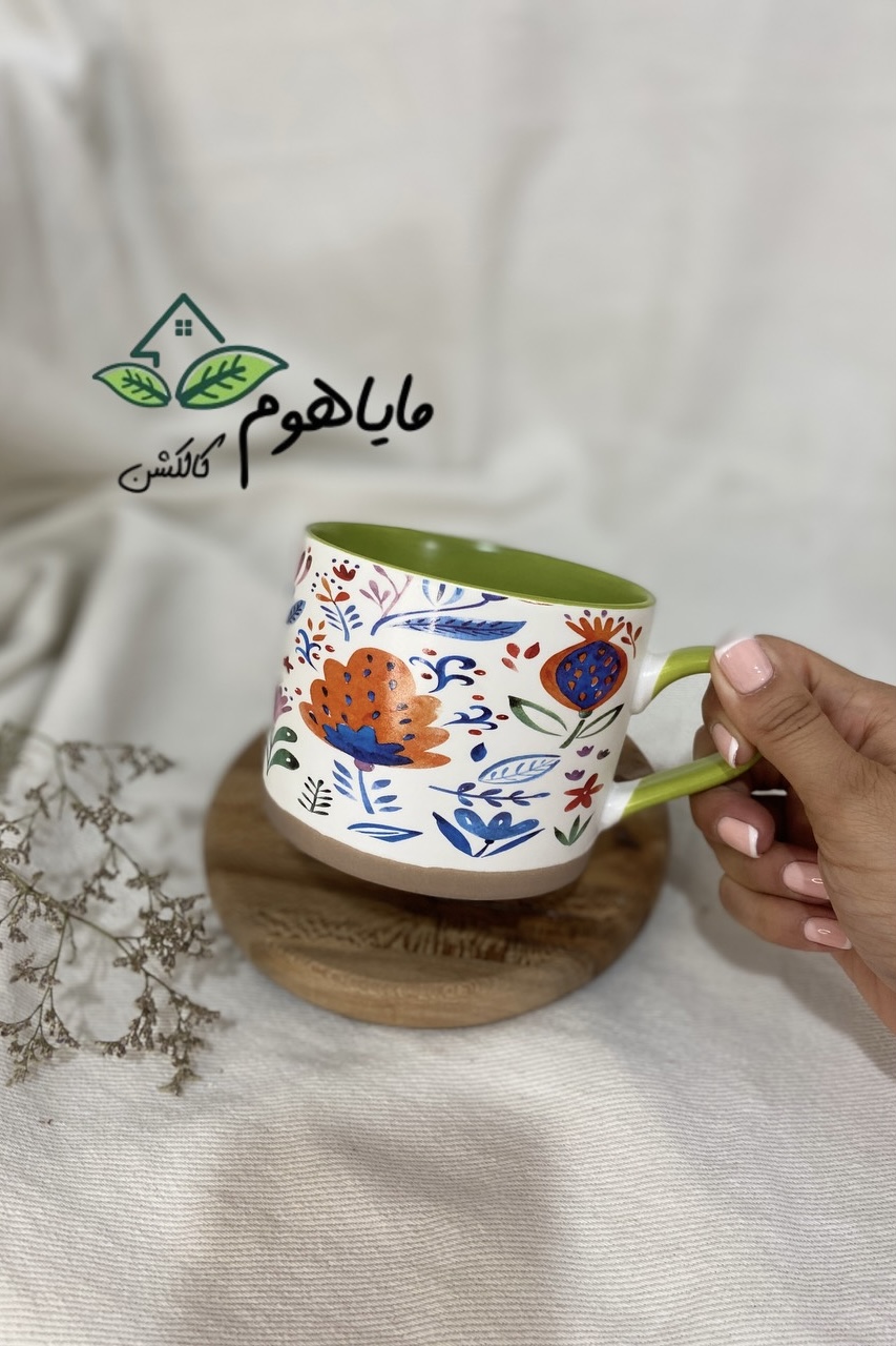 ماگ دسته دار سرامیکی طرح گل 450 میلی لیتر