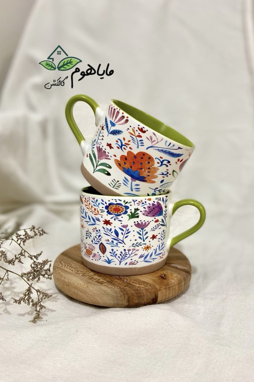 ماگ دسته دار سرامیکی طرح گل 450 میلی لیتر