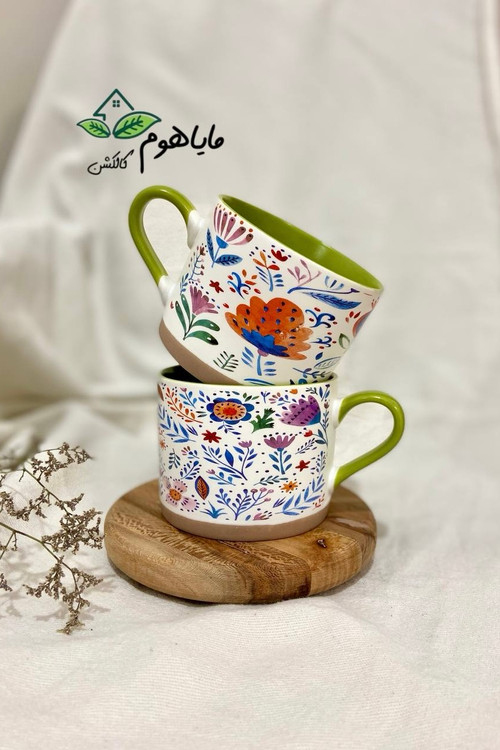 ماگ دسته دار سرامیکی طرح گل 450 میلی لیتر