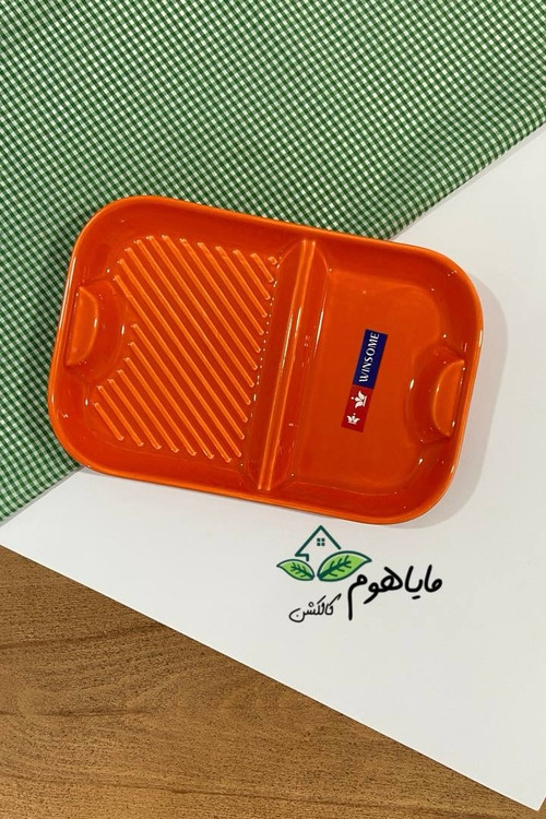 تابه سرو مستطیل شیار کج دو خانه متالیک