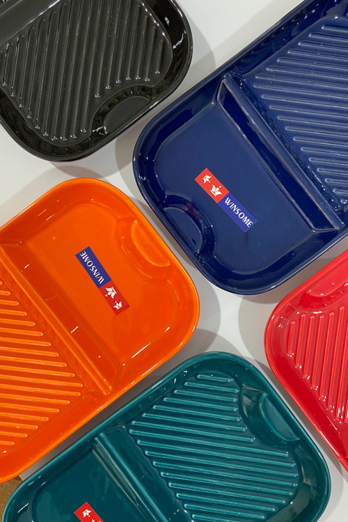 تابه سرو مستطیل شیار کج دو خانه متالیک